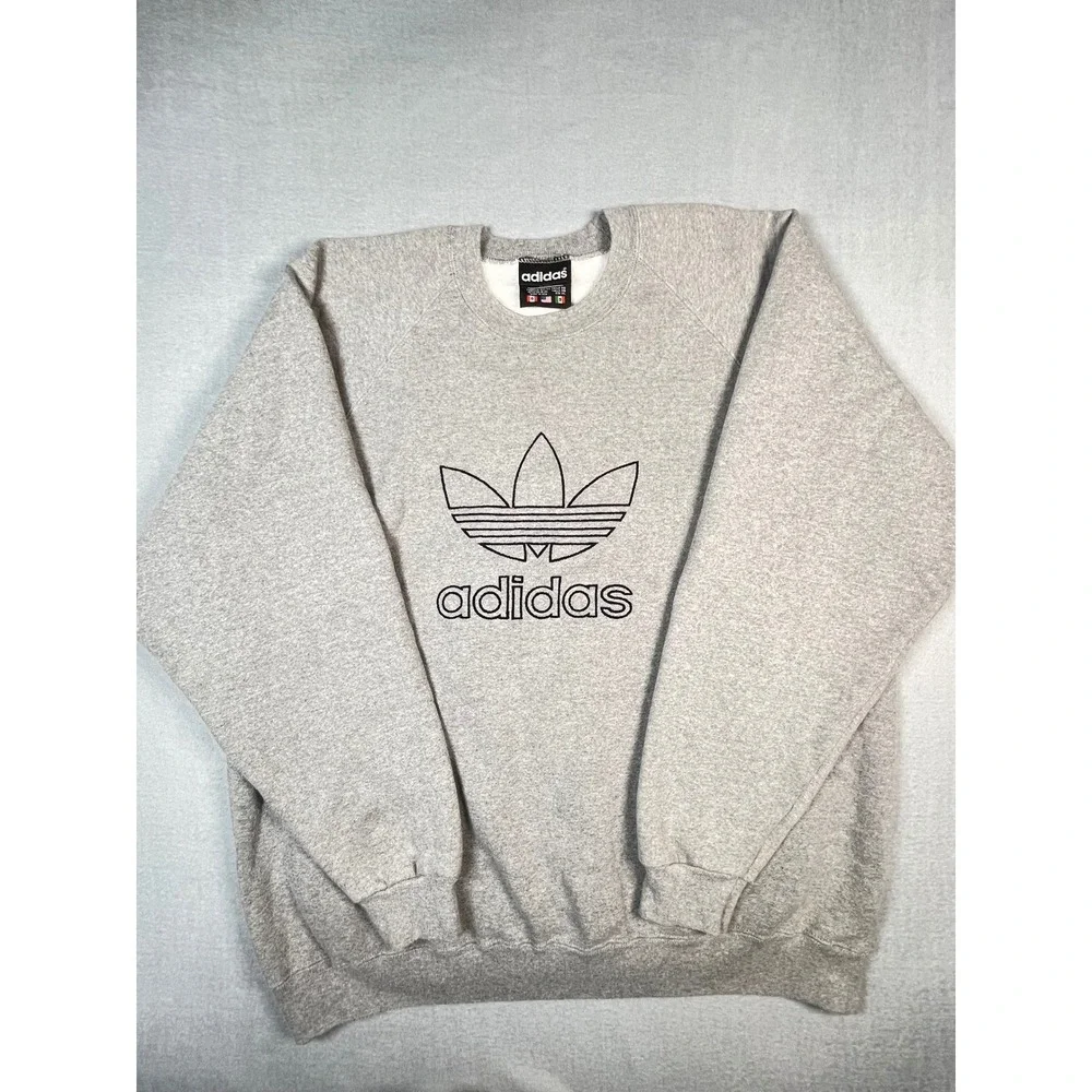 Vintage  Adidas‎ Trefoil Logo Crewneck Sweatshirt Xl Heather Grey Raglan Sleeve